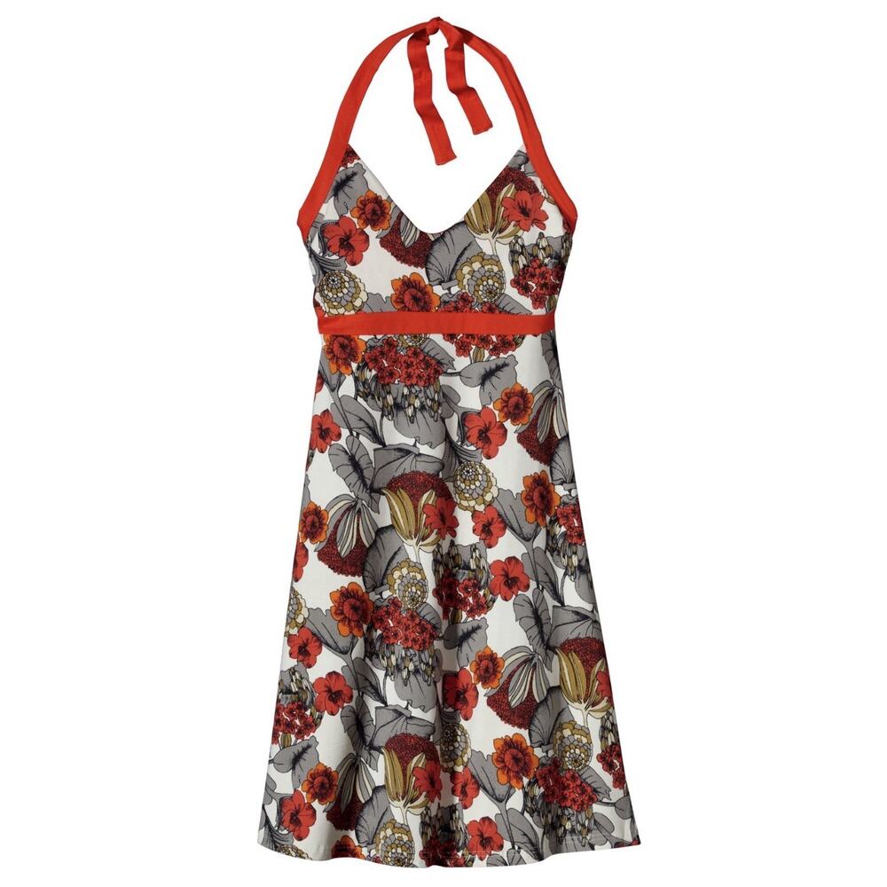 Patagonia Lliana Halter Dress L Orange Floral Organic Cotton Shelf Bra Y2K